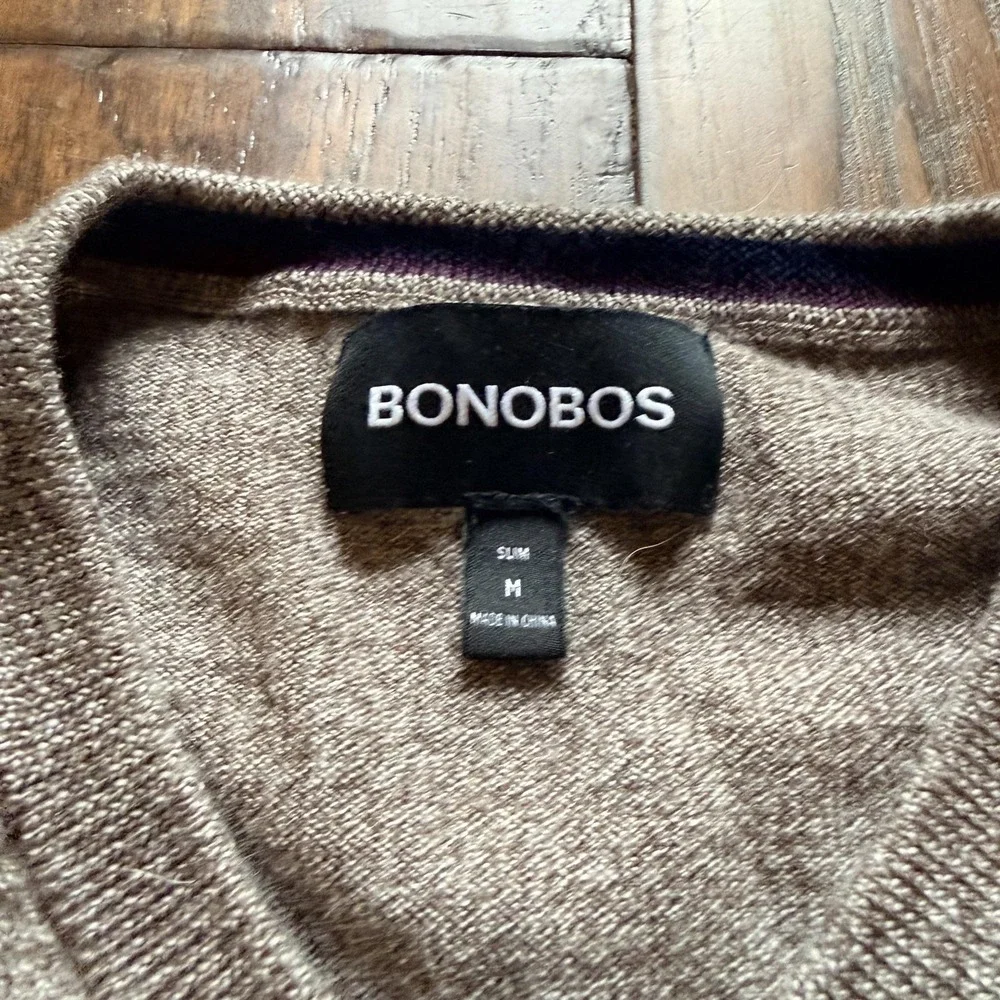 Bonobos Sweater Mens Heather Brown Merino Wool Lightweight V Neck Pullover Knit